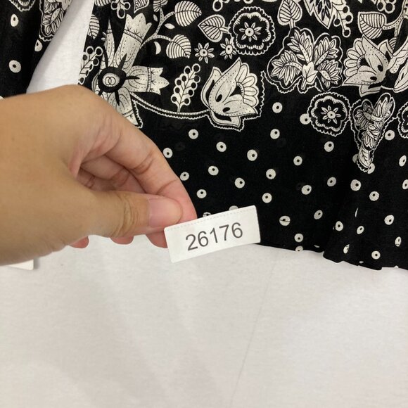 NWT Vintage RAFAEL Medium Black White Floral Polka Dot Knit Button Cardigan - Picture 11 of 11